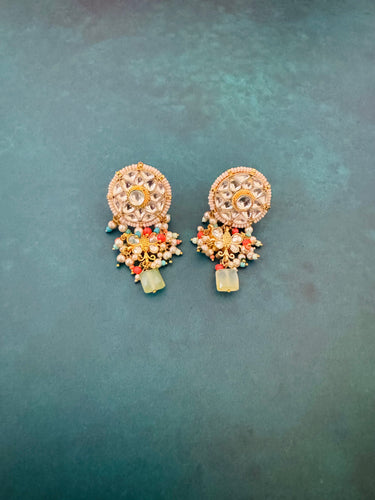 Ahmedabadi Kundan Jewelry Set | Semi-Precious Stones | Brass Base | Gold Plated | Silver Foil | Free Shipping | Ships from California